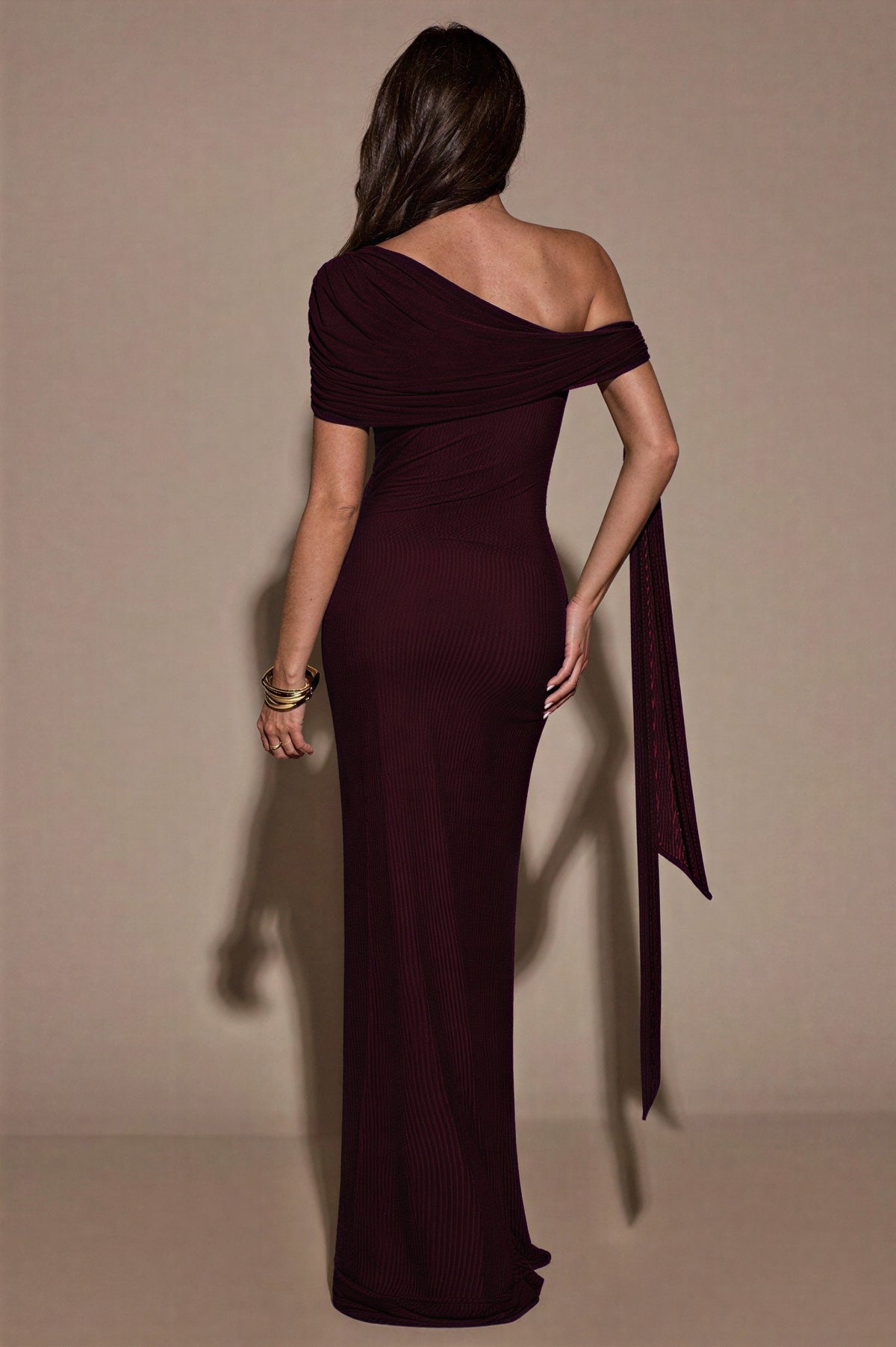 Mesh Skew Collar Knotted Maxi Dress