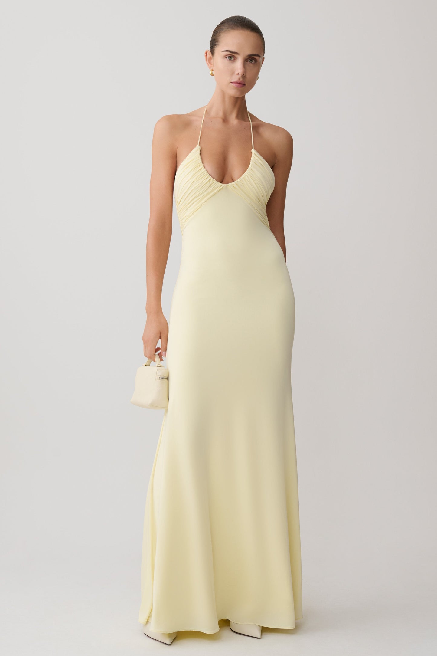 Jersey Ruched Halter Maxi Dress