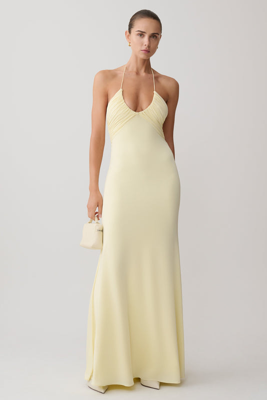 Jersey Ruched Halter Maxi Dress