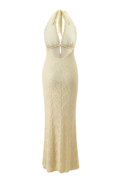 Lace Halter Cutout Maxi Dress