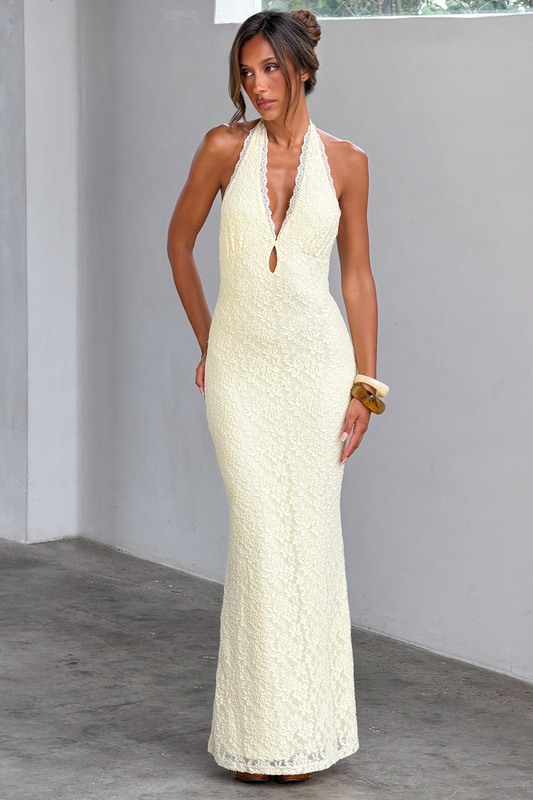 Lace Halter Cutout Maxi Dress