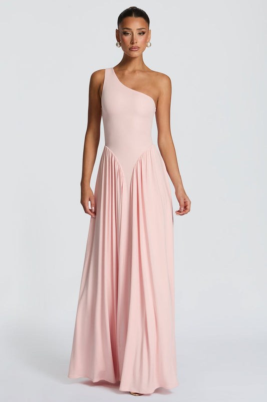 Jersey One Shoulder Gathered Maxi Dress