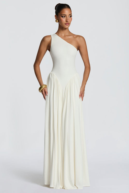 Jersey One Shoulder Gathered Maxi Dress