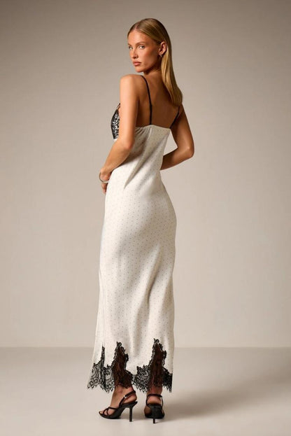 Lace Splicing Polka Dot Slit Midi Dres