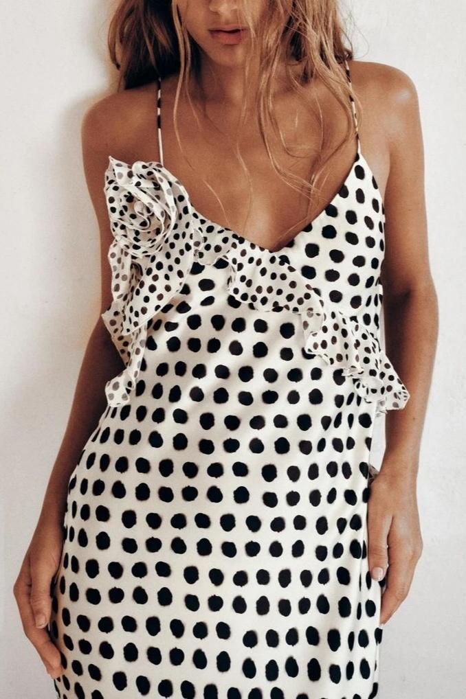 Polka Dot Ruffle Slip Maxi Dress