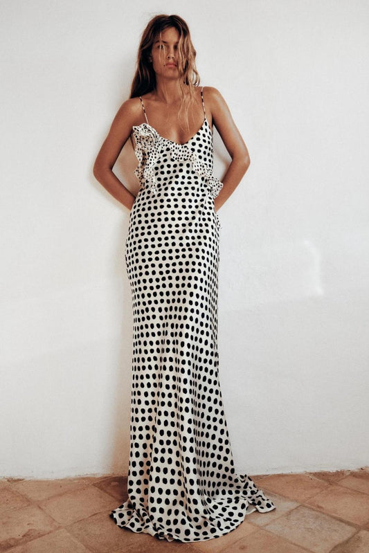Polka Dot Ruffle Slip Maxi Dress