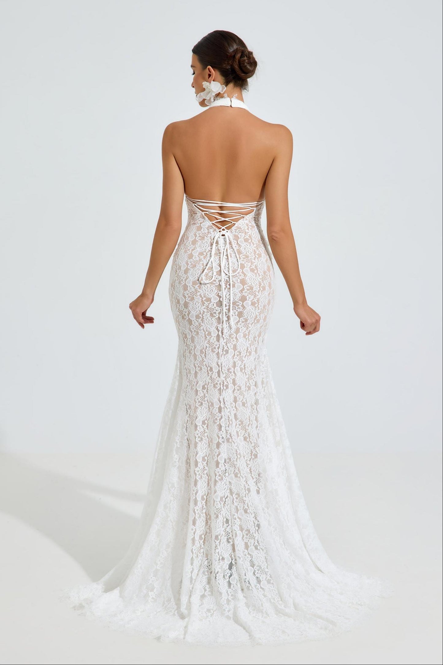 Lace Halter Neck Tie-Up Maxi Dress
