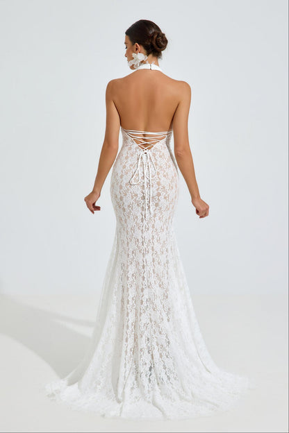 Lace Halter Neck Tie-Up Maxi Dress