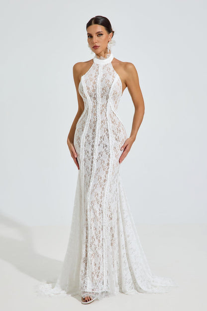 Lace Halter Neck Tie-Up Maxi Dress