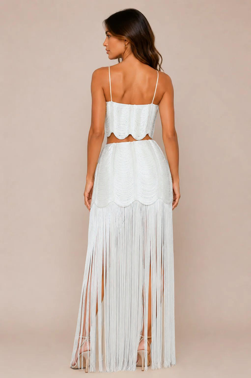 Solid Tassel Top & Mid Waist Maxi Skirt Set