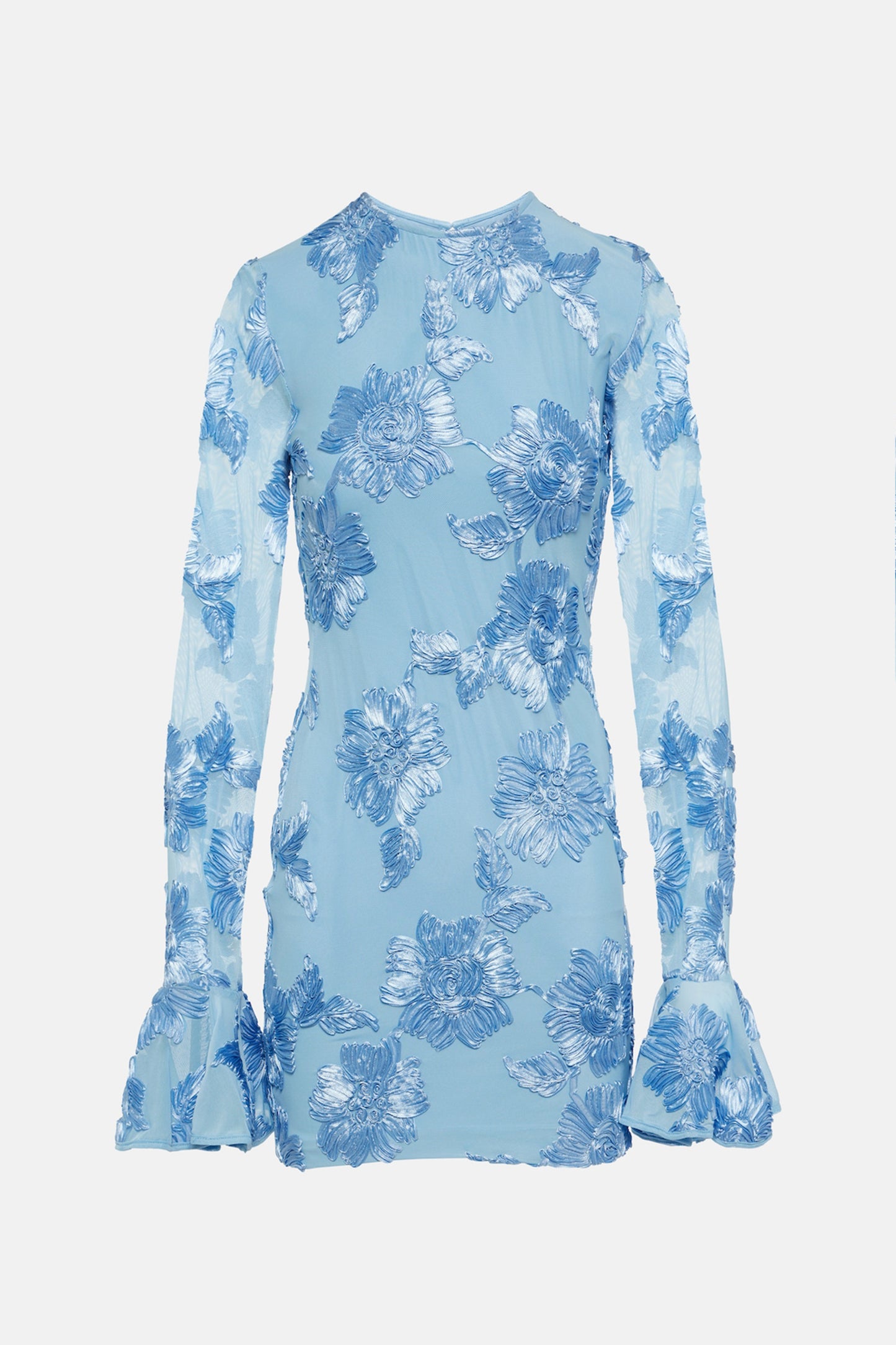 Embroidered Long Sleeve Backless Mini Dress