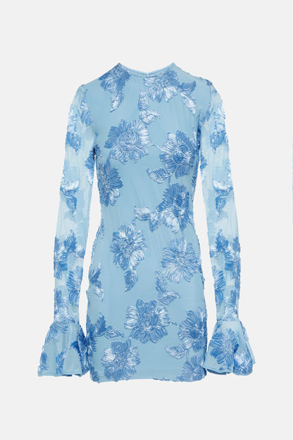 Embroidered Long Sleeve Backless Mini Dress