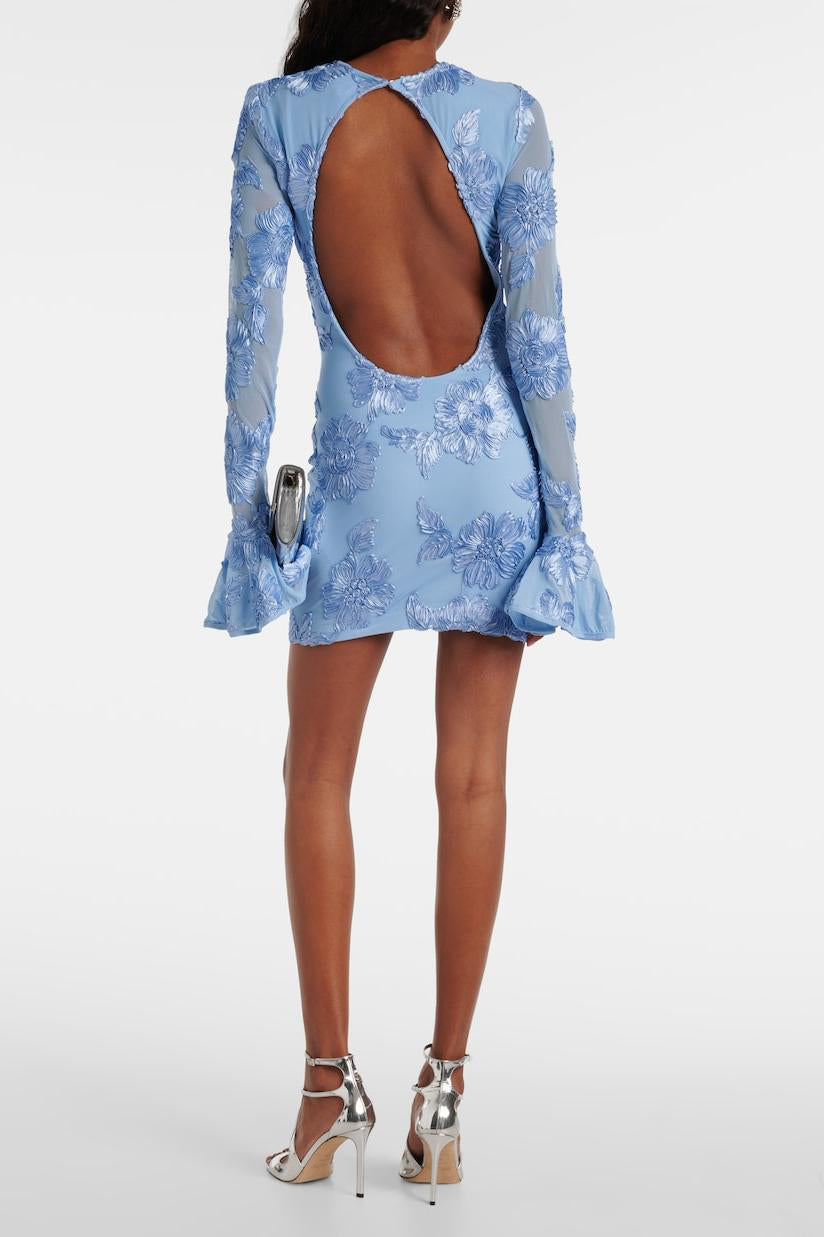 Embroidered Long Sleeve Backless Mini Dress