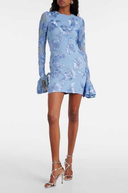 Embroidered Long Sleeve Backless Mini Dress