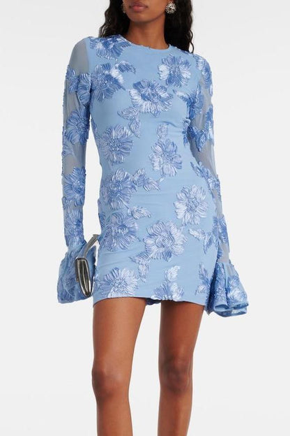 Embroidered Long Sleeve Backless Mini Dress