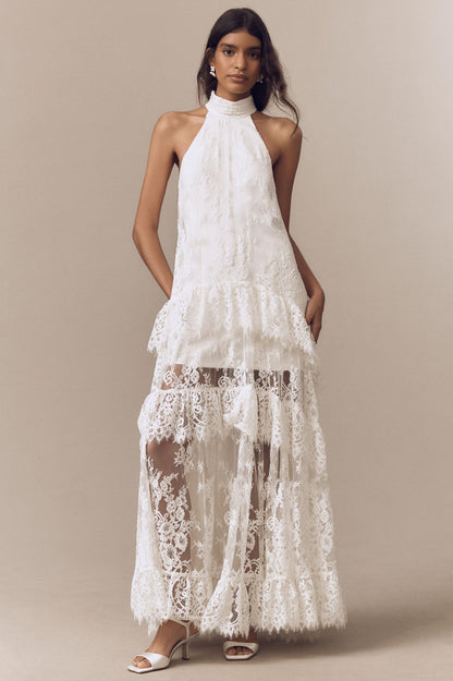 Lace See-Through Halter Neck Maxi Dress