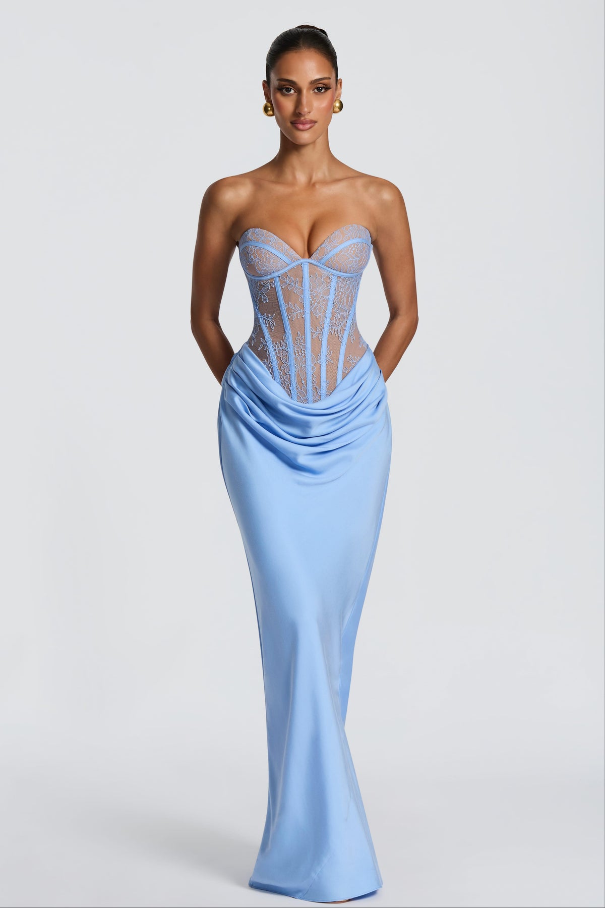 Lace Splicing Jersey Strapless Maxi Dress