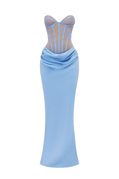 Lace Splicing Jersey Strapless Maxi Dress