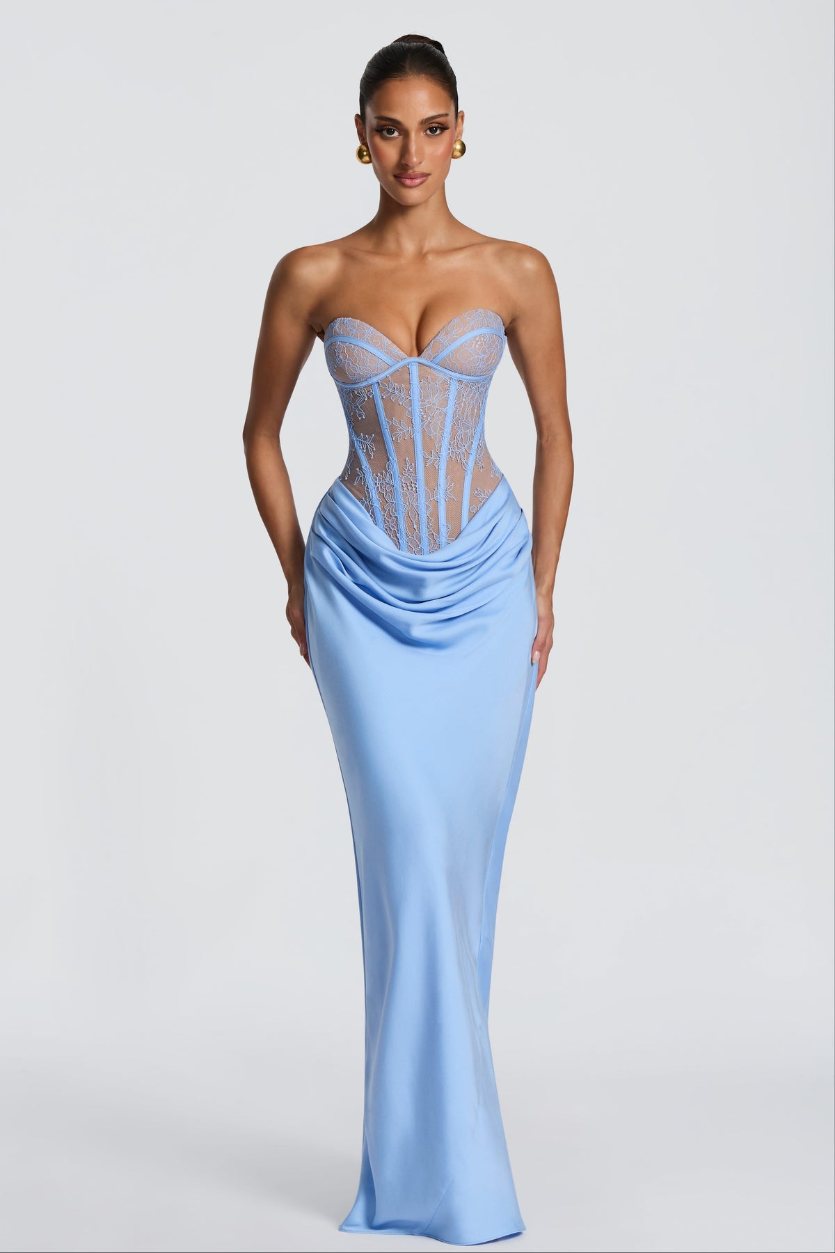 Lace Splicing Jersey Strapless Maxi Dress