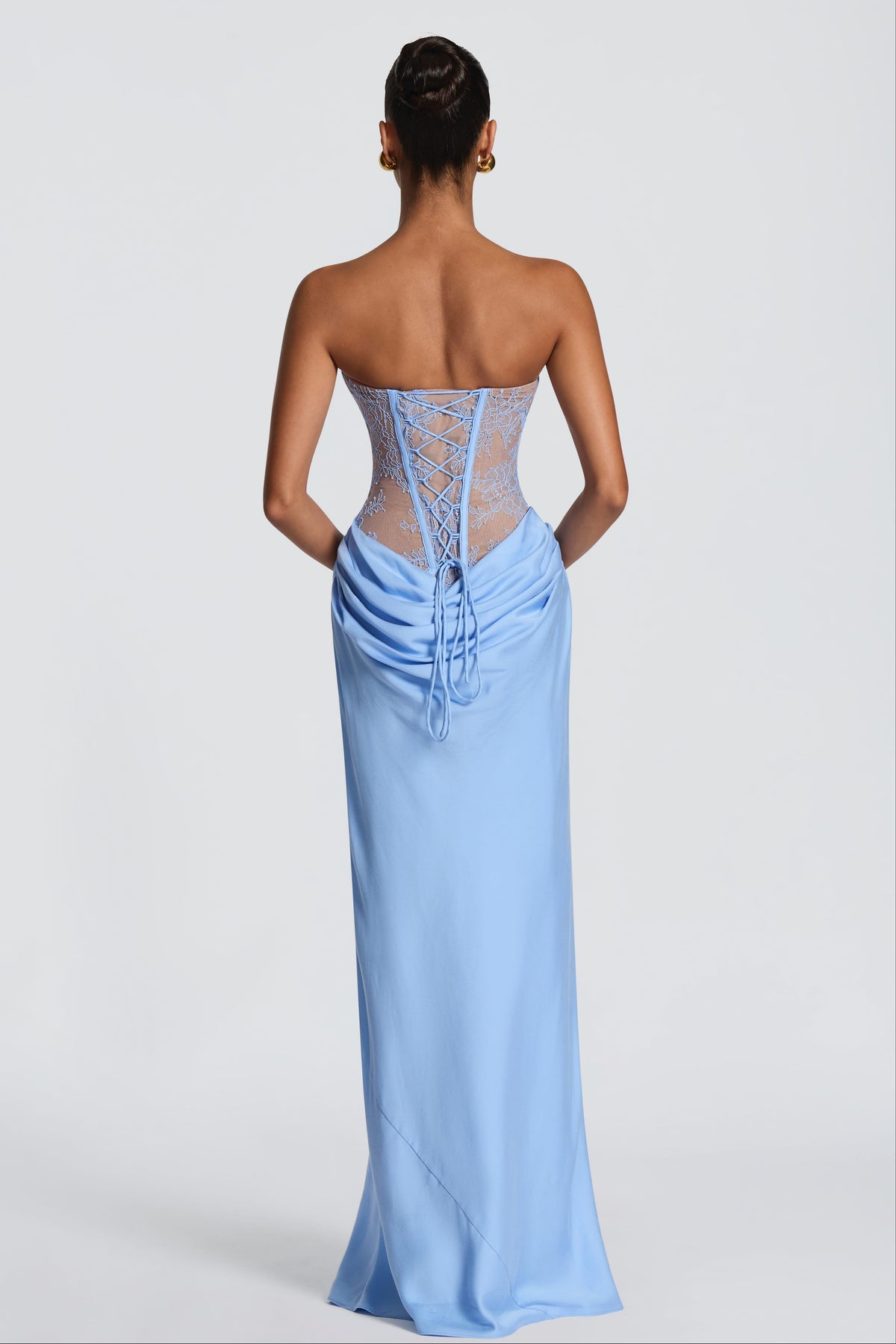 Lace Splicing Jersey Strapless Maxi Dress
