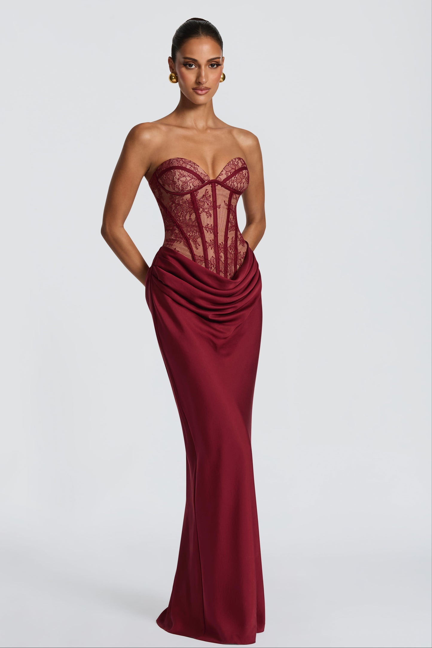 Lace Splicing Jersey Strapless Maxi Dress