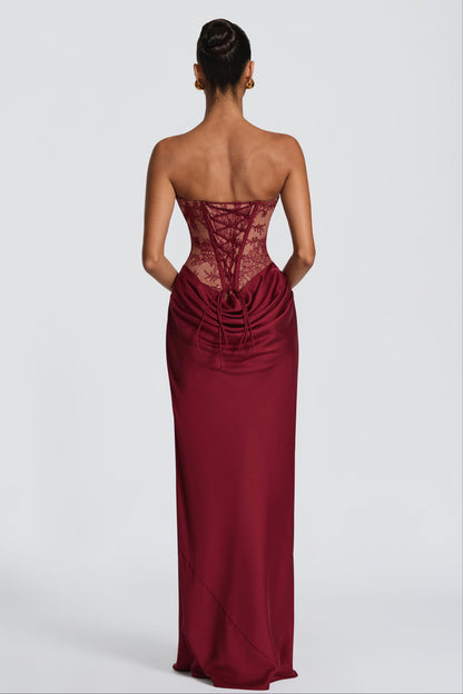 Lace Splicing Jersey Strapless Maxi Dress