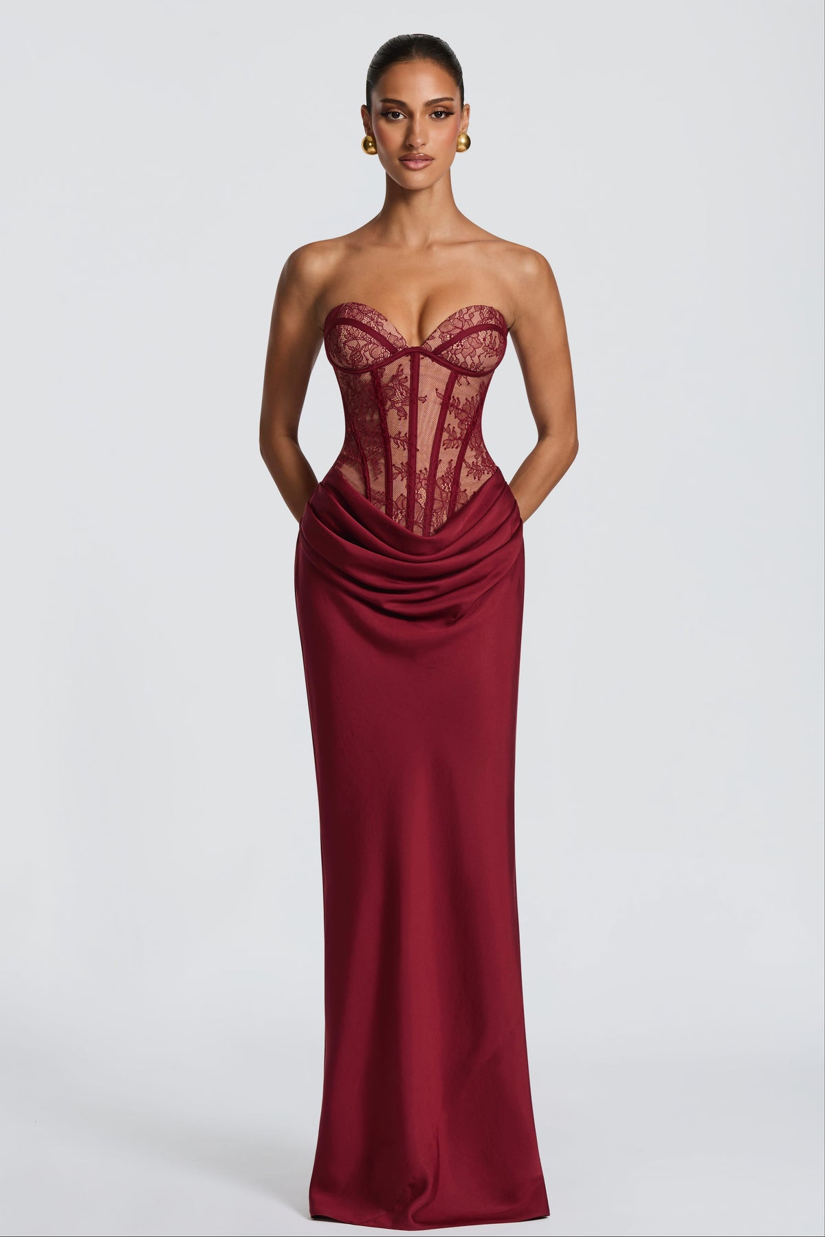 Lace Splicing Jersey Strapless Maxi Dress