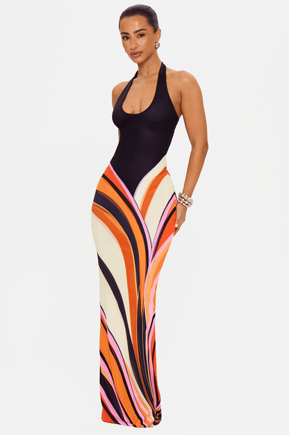Jersey Stripe Halter Neck Maxi Dress