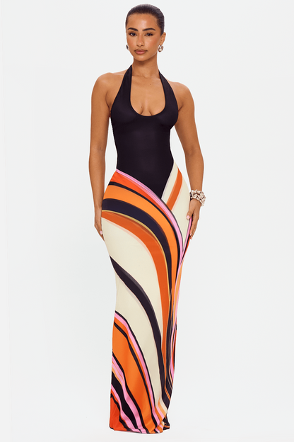 Jersey Stripe Halter Neck Maxi Dress