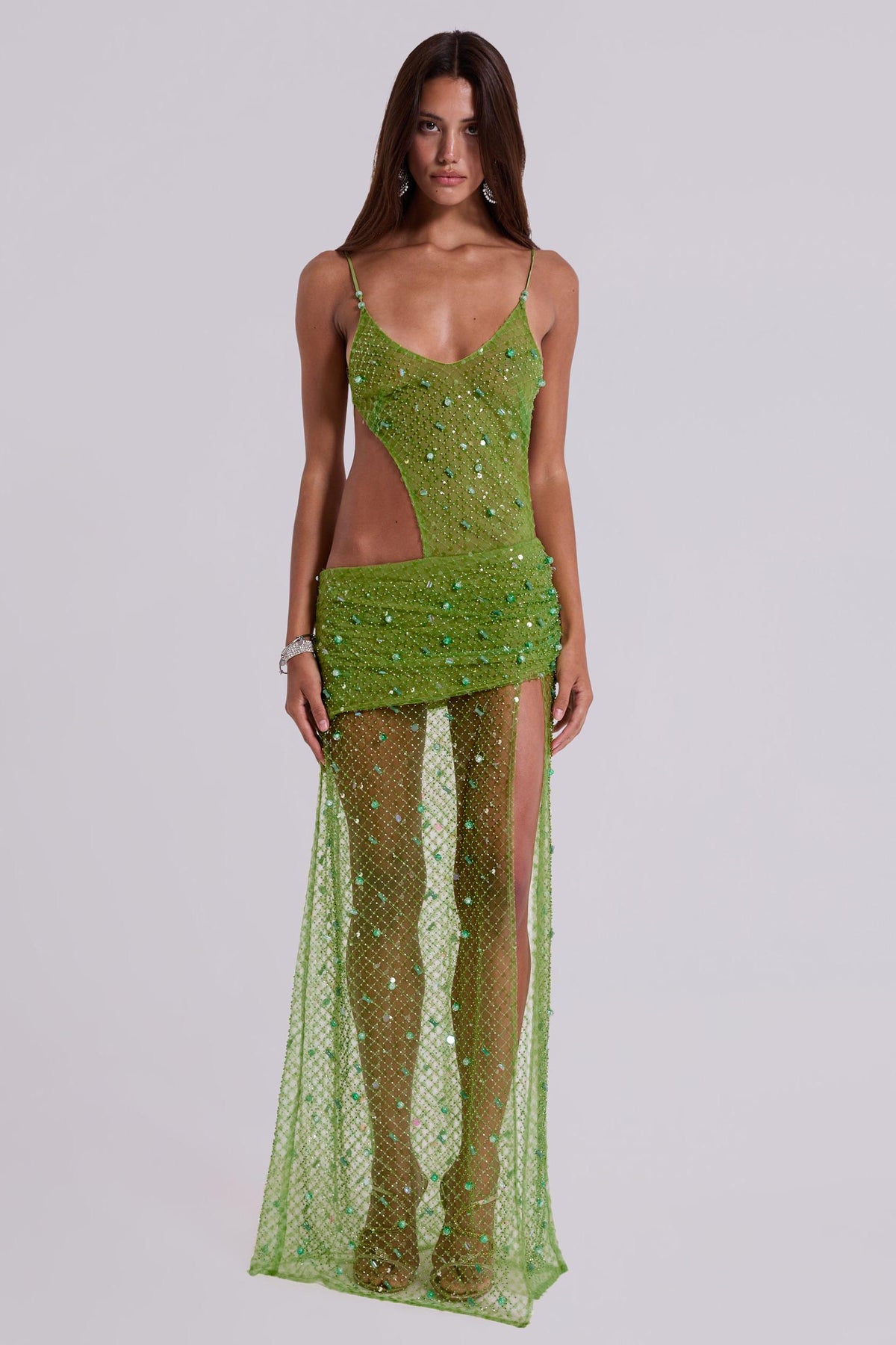 Sequin See-Through Backless Maxi Dress