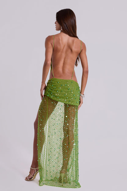 Sequin See-Through Backless Maxi Dress