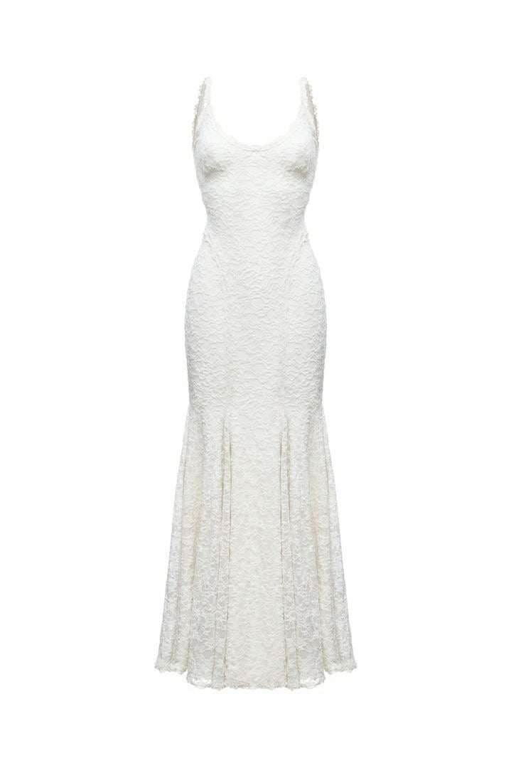 Lace Backless Tie-Up Maxi Dress