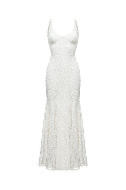 Lace Backless Tie-Up Maxi Dress