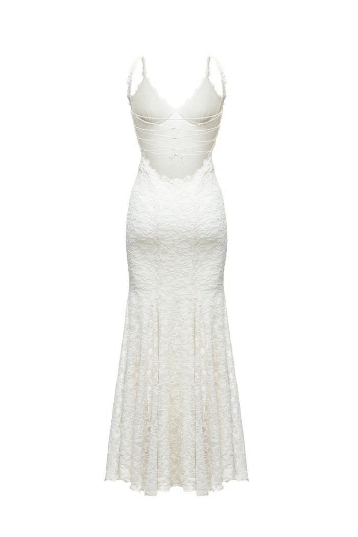 Lace Backless Tie-Up Maxi Dress