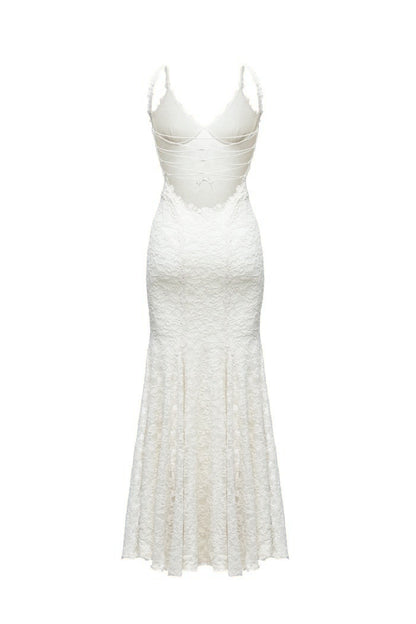 Lace Backless Tie-Up Maxi Dress