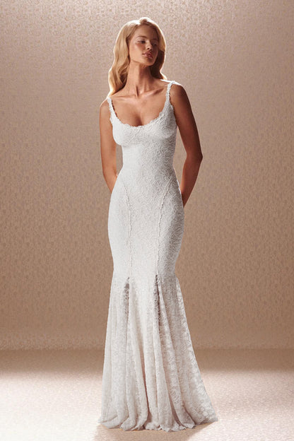 Lace Backless Tie-Up Maxi Dress