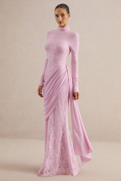 Lace Splicing Jersey Long Sleeve Maxi Dress