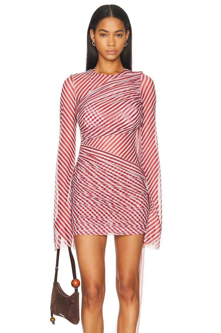 Mesh Stripe See-Through Mini Dress