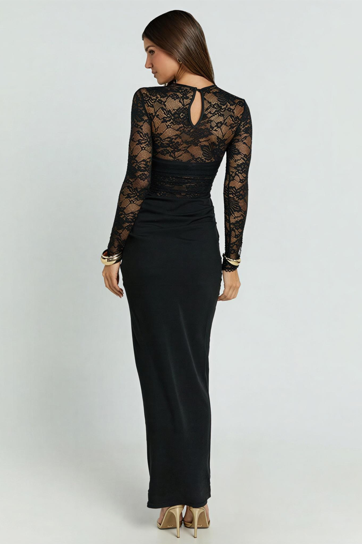 Lace Splicing Jersey See-Through Maxi Dress