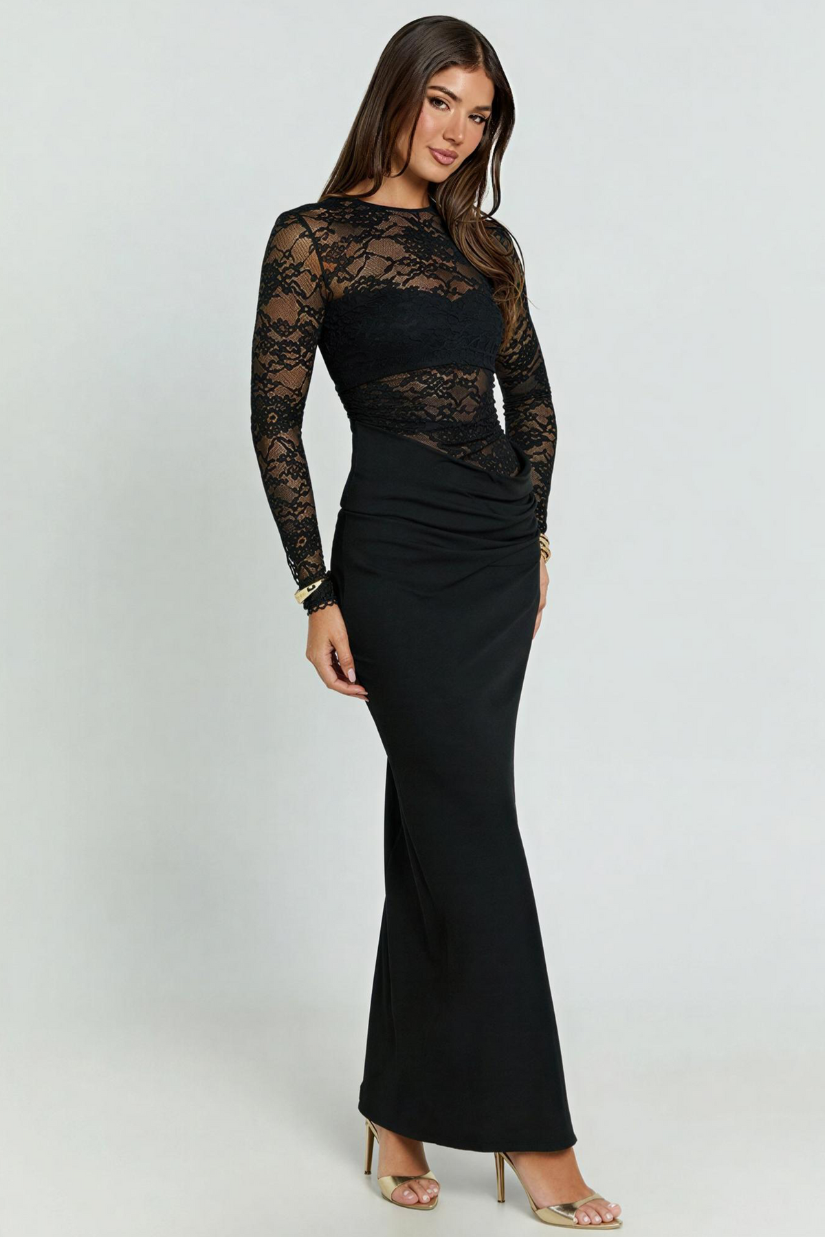 Lace Splicing Jersey See-Through Maxi Dress
