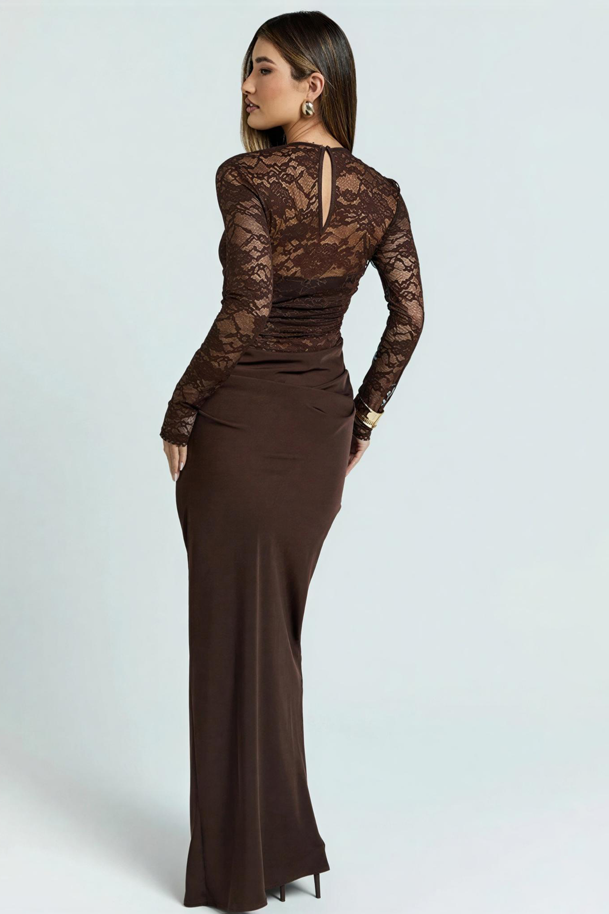 Lace Splicing Jersey See-Through Maxi Dress