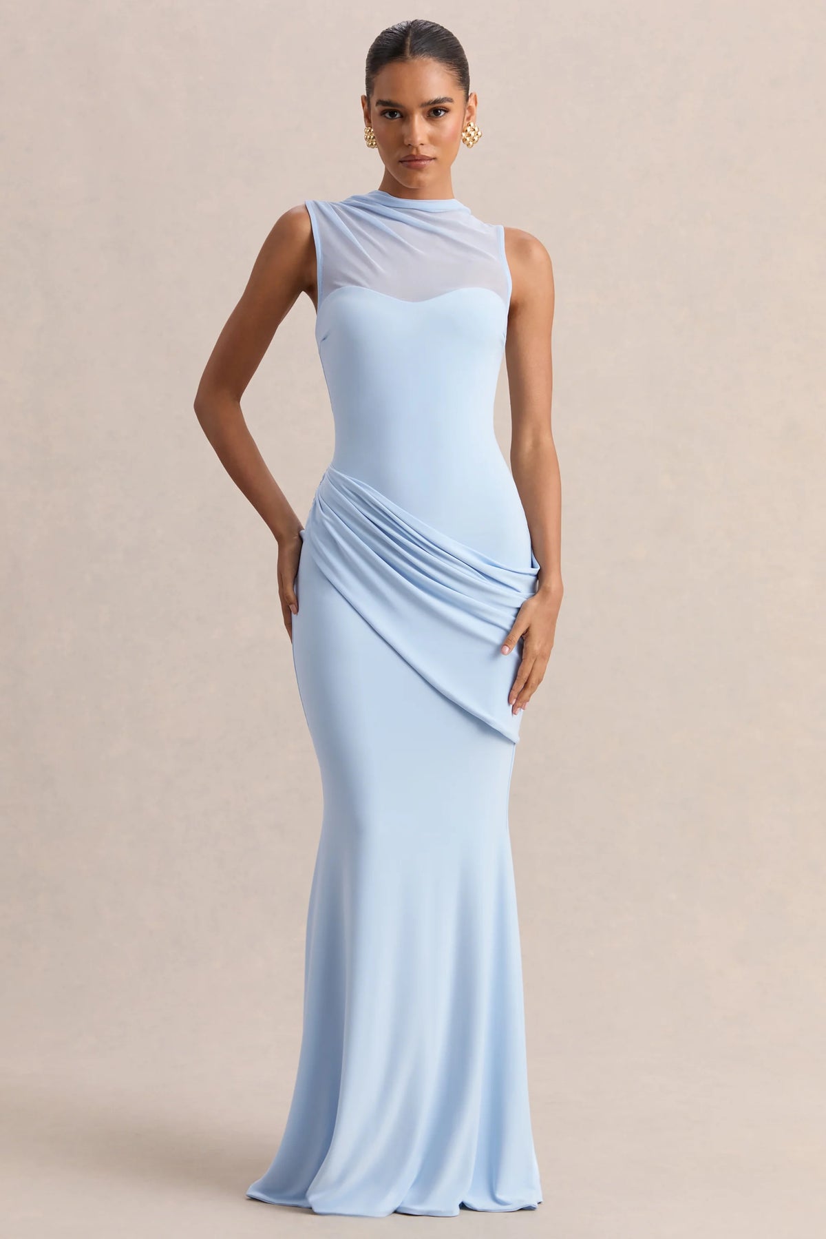 Jersey Splicing Mesh See-Through Maxi Dress