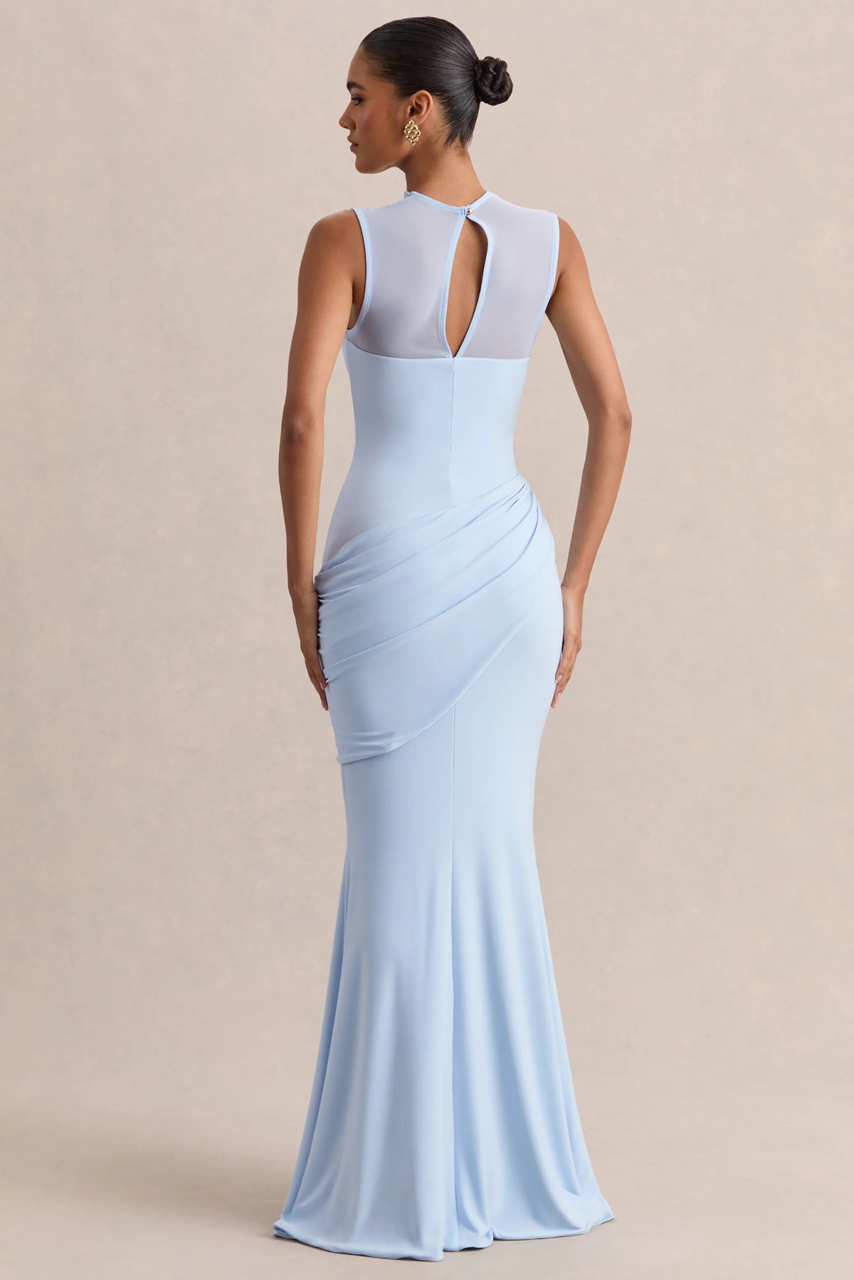 Jersey Splicing Mesh See-Through Maxi Dress