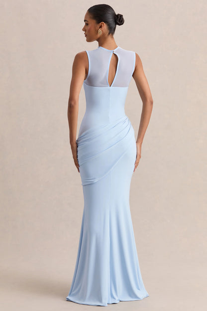 Jersey Splicing Mesh See-Through Maxi Dress