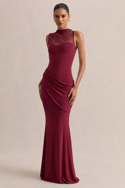 Jersey Splicing Mesh See-Through Maxi Dress