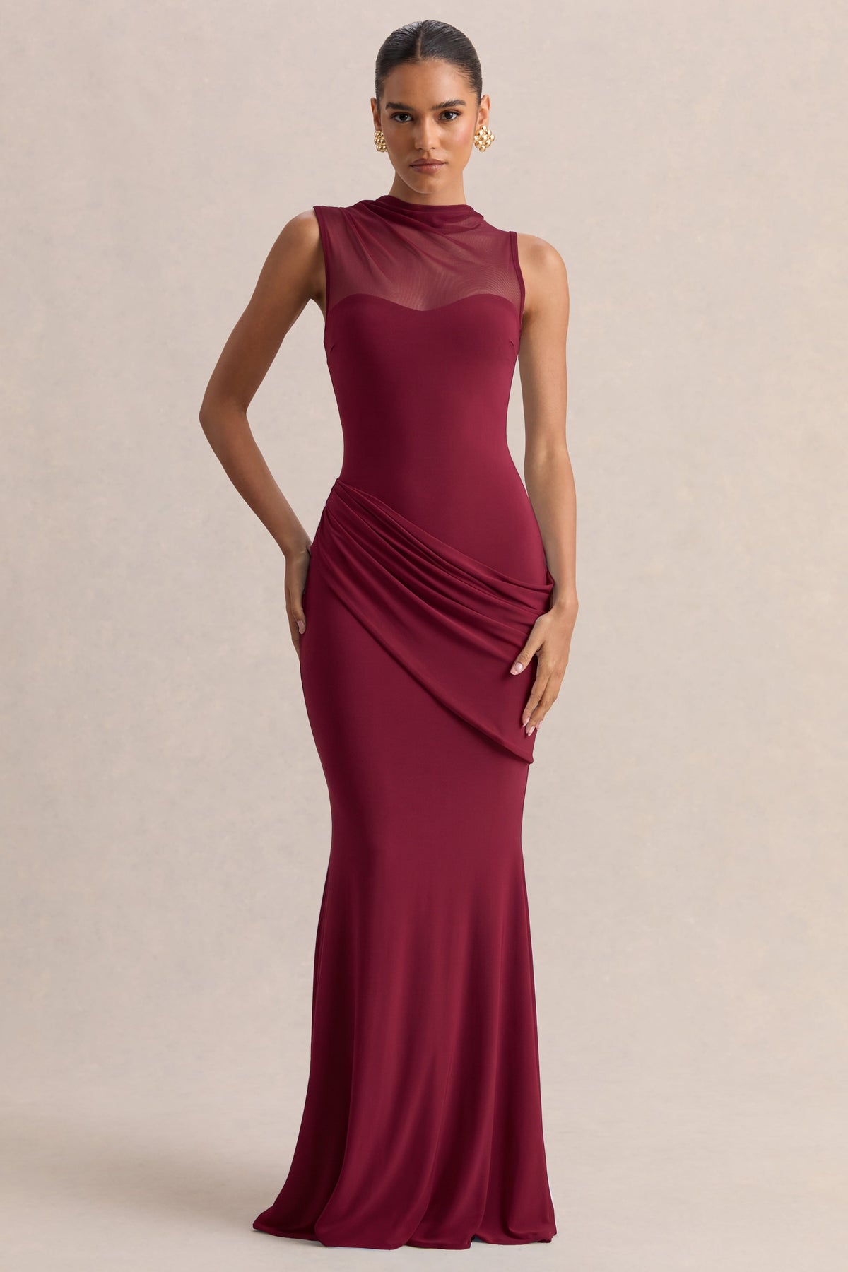 Jersey Splicing Mesh See-Through Maxi Dress