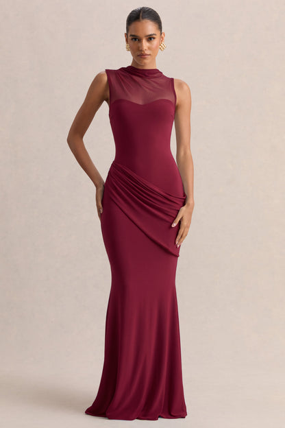 Jersey Splicing Mesh See-Through Maxi Dress