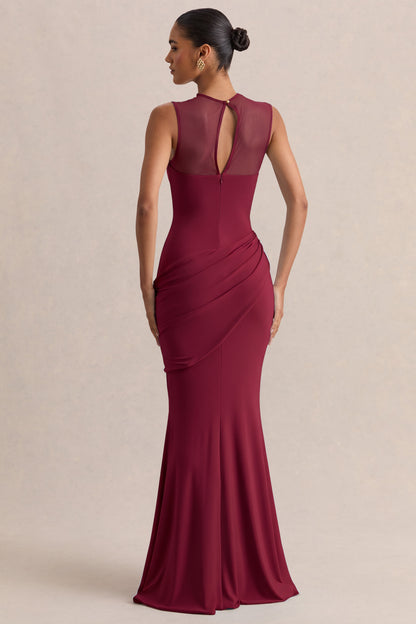 Jersey Splicing Mesh See-Through Maxi Dress