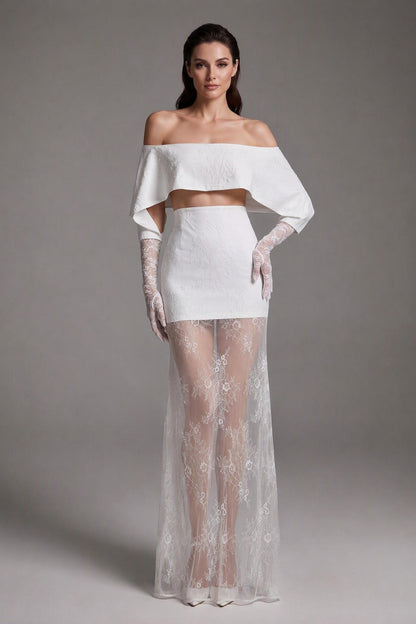 Lace Off Shoulder See-Through Maxi Dress
