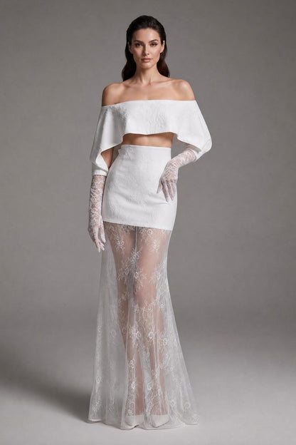 Lace Off Shoulder See-Through Maxi Dress